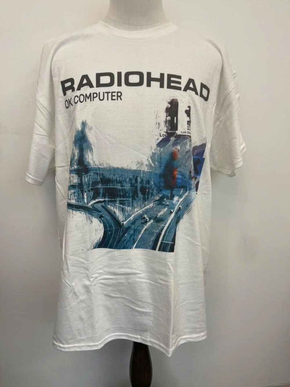 Radiohead OK Computer Graphic Tee - White with Blue Print